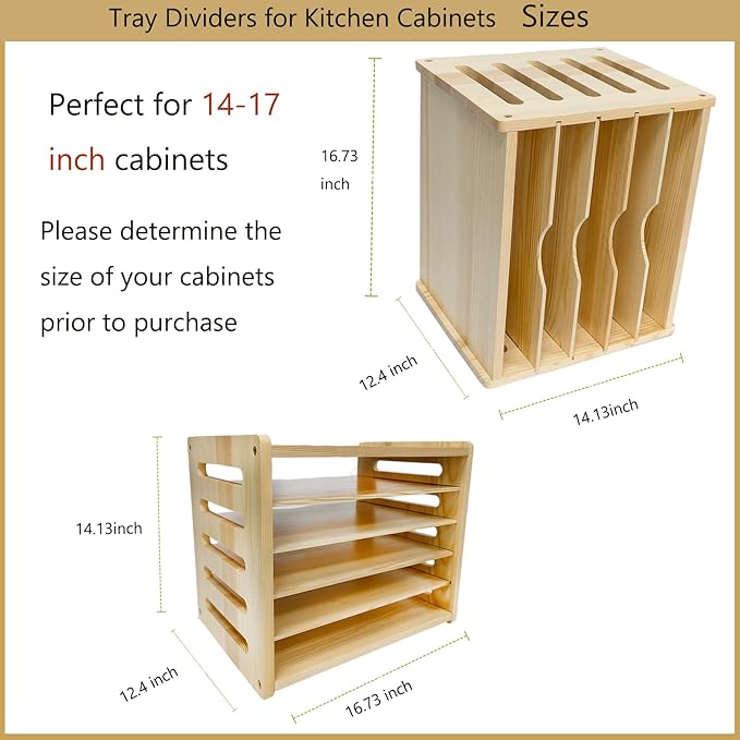 KMHGD Tray Dividers for Kitchen Cabinet, 16.7" W x14.13 H x12.4 D, Cabinet Tray Dividers, for Cookie Sheets, Baking trays, Cutting Board, Pans, Perfect for Organizing Cabinets, 5 Years Warranty