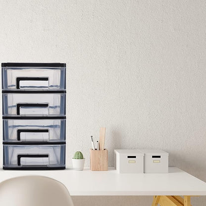 4-Drawer Plastic Storage Cabinet Organizer Clear Stackable Storage Drawers for Desk Closet Office Craft Room and Pantry Compact 9.8 X 5.9 X 9.8 Inches