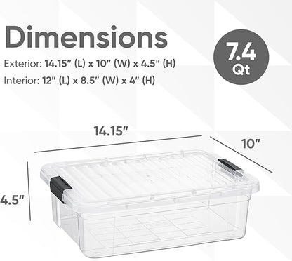 Superio Storage Bins with Lids- 8 Pack, 7.4 Qt Clear Boxes for Organizing, Stackable Plastic Containers- BPA Free, Non-Toxic, Odor Free, Organizer for Home, Office, Dorm
