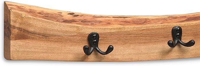 Alpine Natural Live Edge Wood 36-Inch Coat Rack – Wall-Mounted with 4 Durable Black Metal Hooks and Clear Finish for Entryway, Hallway, or Mudroom by Alaterre Furniture