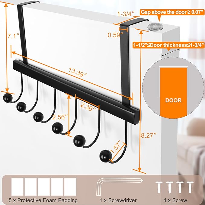 TOPIA HANGER Over The Door Hooks for Hanging, Towel Hooks Towel Racks for Bathroom, Coat Hooks Coat Rack Over The Door Organizer Hanging, Wooden Door Hangers for Coat Towel Hat Purse CT71B