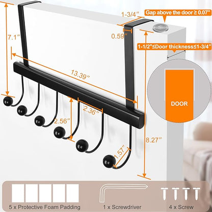 TOPIA HANGER Over The Door Hooks for Hanging, Towel Hooks Towel Racks for Bathroom, Coat Hooks Coat Rack Over The Door Organizer Hanging, Wooden Door Hangers for Coat Towel Hat Purse CT71B