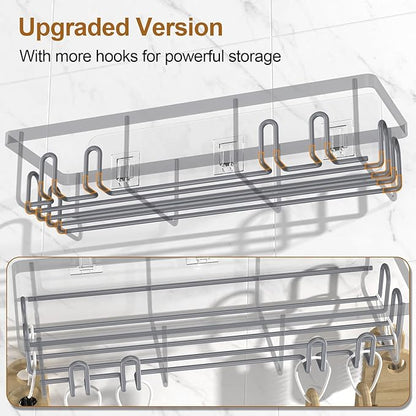 Getsrichfc 2025 New Adhesive Shower Caddy, Shower Shelves with 16 Hooks, Grey 2 Pack