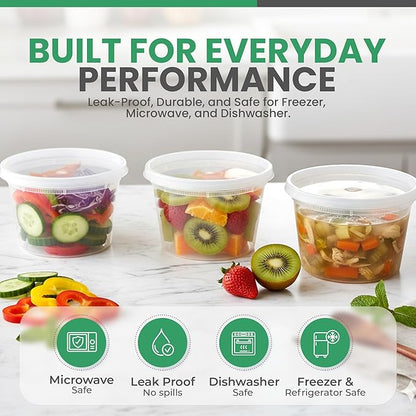 Koppochef 16oz Deli Containers [50 Pack], Leakproof and Durable, Microwave Dishwasher Freezer Safe, Stackable Storage Deli Containers with Lids, BPA Free and Recyclable