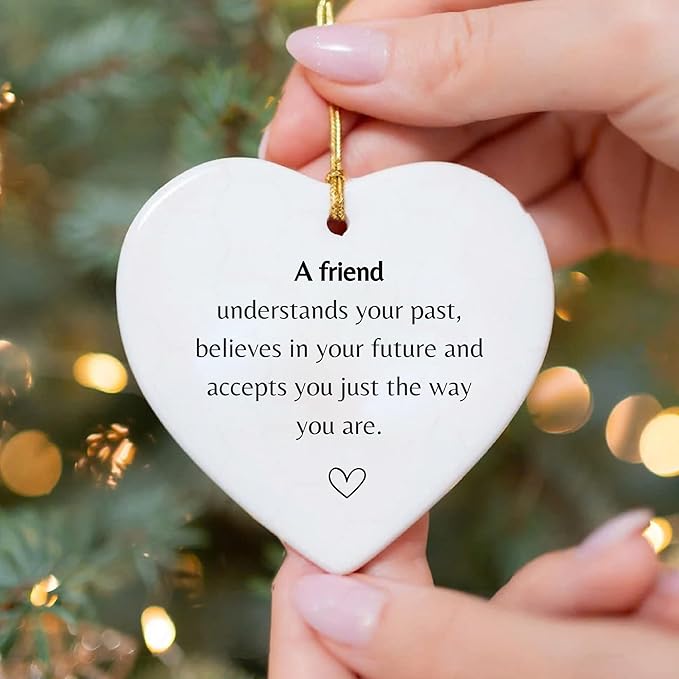 HatafaFurni Friendship for Wedding Gifts, Friend Understands Your Past, Birthday Gifts, Anniversary Ornament, Best Friend Ornaments for Home Decor, Aesthetic Decor Car, Ceramic Ornament 2.9"