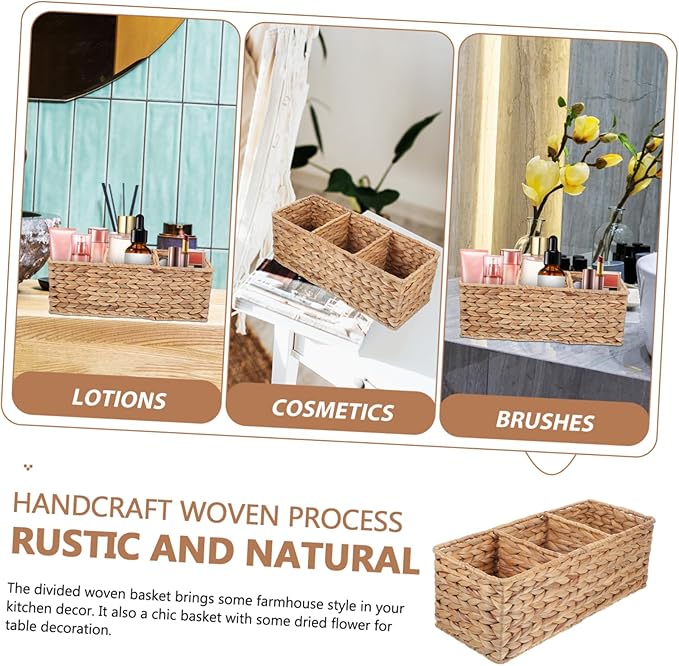 CHILDWEET Woven Storage Basket Lid Decorative Straw Basket for Kitchen Bathroom Office