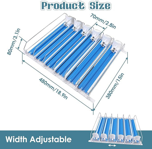 Drink Organizer for Fridge, 18.9x15.0x3.1in Soda Can Dispenser for Refrigerator, 6 Rows Adjustable Automatic Pusher Glide Drink Dispenser for Beer Beverages (Blue)