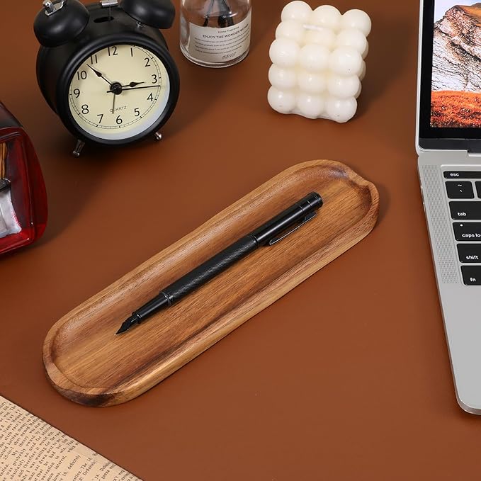 Wooden Pen Tray Wood Brown Tray Pen Holder Wooden Desk Trays Desk Accessories, Minimalist Pencil Rest Suitable for Home, Office Art Accessories