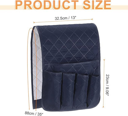 uxcell 1 Pcs Recliner Armchair Caddy, Couch Armrest Organizer with 5 Pockets for Bedside Sofa Remote Control Holder Magazine Phone Book Glasses (Dark Blue, 35"x13")