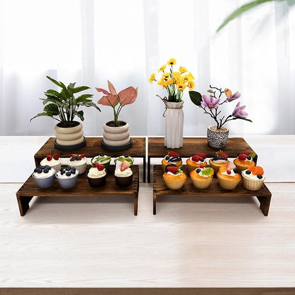 4Pcs Large Display Riser Wood Risers Cupcake Display Stand 2 Tier Racks Rectangular, 2 Set Perfume Decorative Display Dessert Stands for Vendors Event (Large/2Pack Brown)