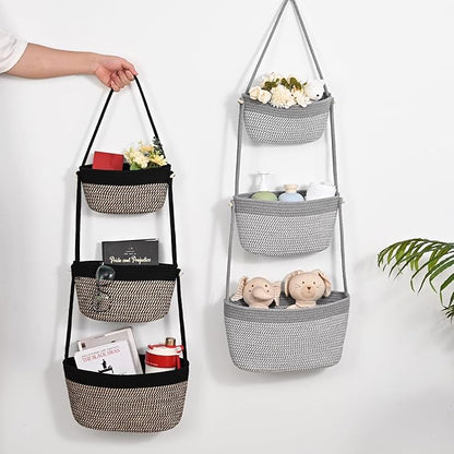 Hanging Storage Baskets, Over The Door Basket, Cotton Wall Baskets Storage, Hanging Door Basket with 4 Hooks