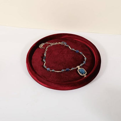 GemeShou Round Jewelry Organizer Plate, Top Microfiber Velvet Jewelry Display Tray, Empty Jewelry Showcase Tray for Necklaces, Bracelets, Rings, Earrings (Red-Large, 9.8 x 9.8 in)