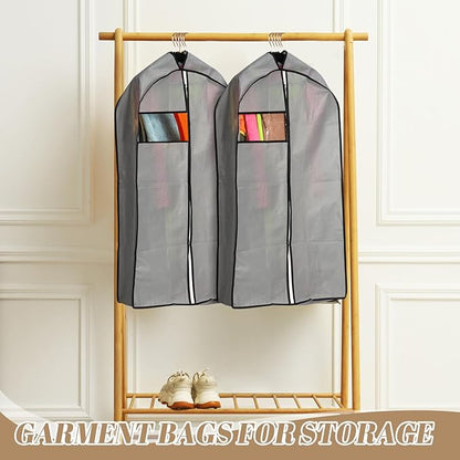 2 Pcs 10" Gusseted Garment Bags for Hanging Clothes Dress Bags for Gowns Long Closet Waterproof Garment Covers Wedding Dress Cover Traveling Clothes Protector(Gray,43 Inch)