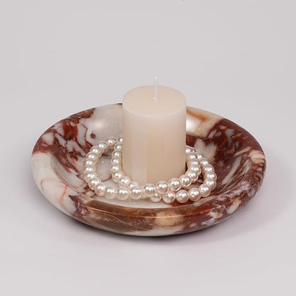 LWALMS Trinket Marble Jewelry Tray - Stone Ring Key Purse Holder Dish, Small Cute Round Plate Decorative Bowl for Nightstand Entryway Coffee Table Decor (5.5 inch)