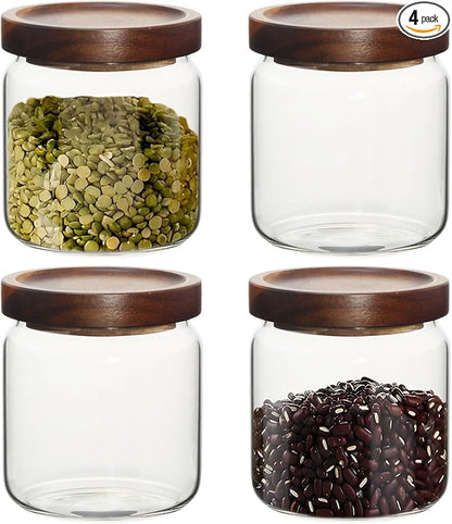 16oz Glass Airtight Food Storage Jars with Acacia Wood Lid - Kitchen Canisters for Coffee,Tea,Sugar,Spices,Herbs,and Candy - Airtight, and Stylish for Pantry or Countertop (4PCS)