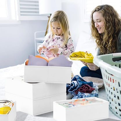 Criusia Drawer Organizer Clothes 12 Pack - Dresser Organizer Bins for Closet Bedroom Nursery Organization- Drawer Organizer Divider for Sock Underwear Bra Baby Clothes - Dorm Room Essentials (White)