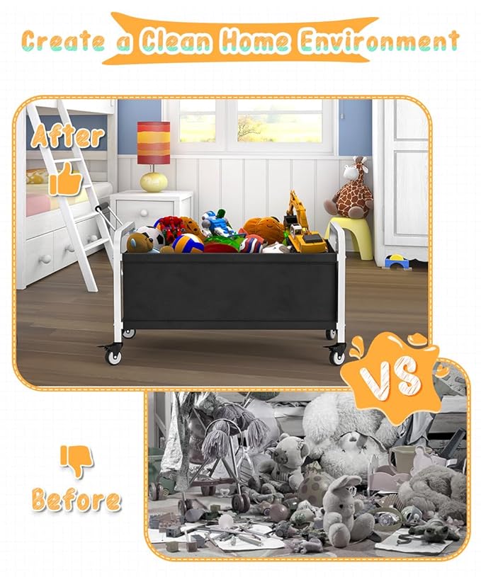 80L Large Kids Toy Box with Wheels, Toy Chest Storage Organizer for Toddlers, Boys, Girls, Toy Storage Bin for Stuffed Animals, PlayRoom, Bedroom, Nursery, Living Room, White