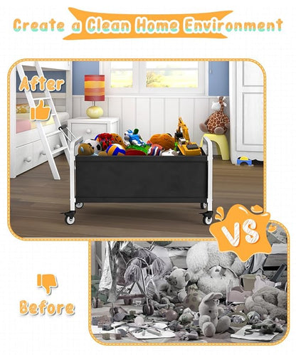 80L Large Kids Toy Box with Wheels, Toy Chest Storage Organizer for Toddlers, Boys, Girls, Toy Storage Bin for Stuffed Animals, PlayRoom, Bedroom, Nursery, Living Room, White