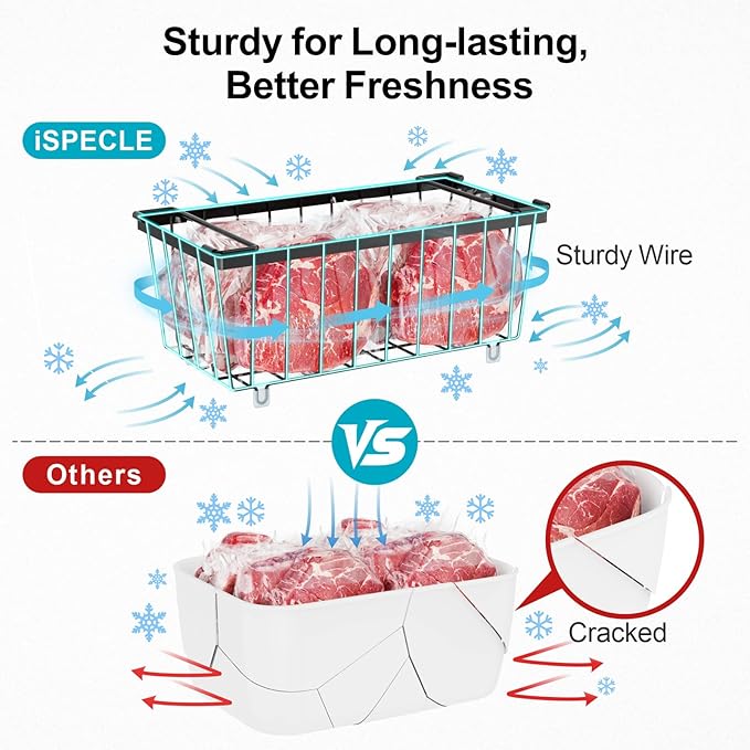 iSPECLE Freezer Organizer Bins - 8 Pack Small Stackable Deep Freezer Organizer Bins for 7 Cu.Ft Freezers Easy Get Bottom Foods without Digging, Chest Freezer Organizer Prevent Frozen Food Waste, Black