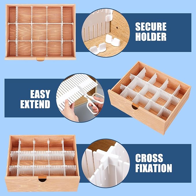 Blosssound 15pcs 5.12x 15 Tall Drawer Divider Adjustable Drawer Organizer DIY Ultra Deep Storage Organizer Separator with Fixed Buckle for Underwear Socks Dormitory Office Kitchen Bedroom(White)