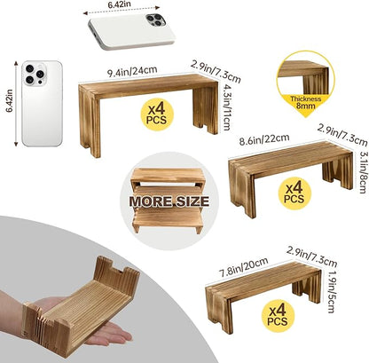 4Set Small Display Riser Wood Risers Wooden Cupcake Stand 3 Tiered 12Pcs Racks Cake Stands Dessert Food Perfume for Vendors Event for Party