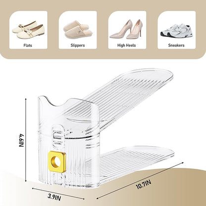 Shoe Slots Organizer for Closet, Shoe Stacker Organizer Double Layer Stack Shoe Rack, Shoe Display Shelf 50% Space Saver Storage Holder for Closet, 8 PACK