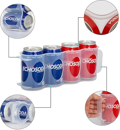ChasBete Portable Soda Can Organizer for Refrigerator Shelf, Beer Can Holder, Fridge Storage Sliding Rack, Clear Plastic 2 Pack