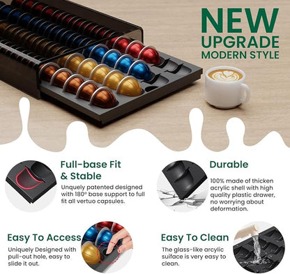 Coffee Pods Storage for Nespresso Vertuo Capsules Organizer, with Arcylic Top & Plastic Drawer, Holds 40 Pods