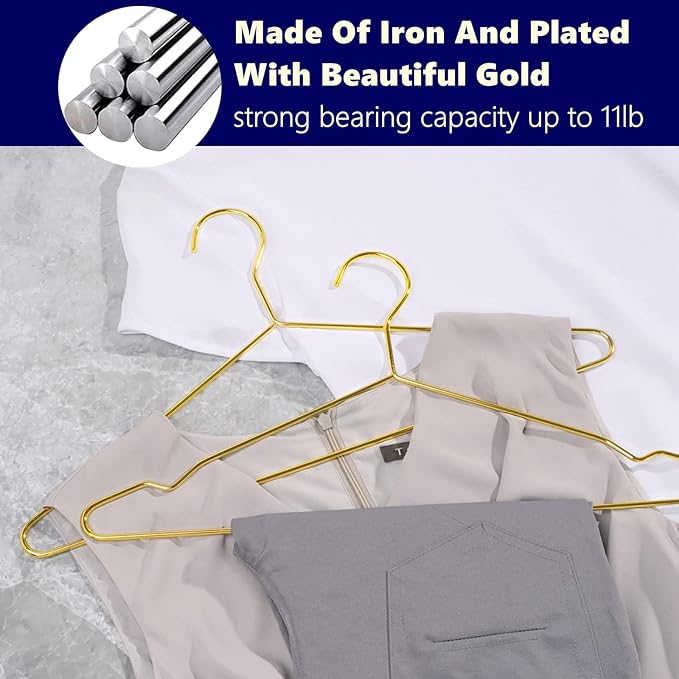 Amber Home 30 Pack 17" Shiny Gold Strong Metal Hanger, Heavy Duty Coat Hangers, Standard Suit Hangers for Jacket, Shirt, Dress