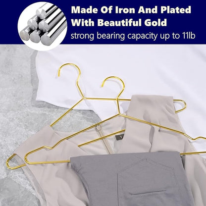 Amber Home 30 Pack 17" Shiny Gold Strong Metal Hanger, Heavy Duty Coat Hangers, Standard Suit Hangers for Jacket, Shirt, Dress