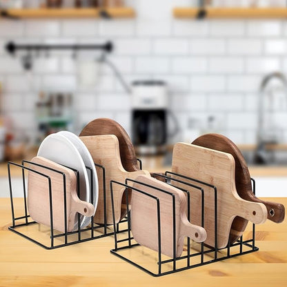 Chunful 2 Pack 7-Slot Cutting Board Rack Organizer Cookie Baking Sheet Rack Pan Organizer Pot Lid Holder Metal Tray Dividers for Kitchen Cabinet Storage Bakeware