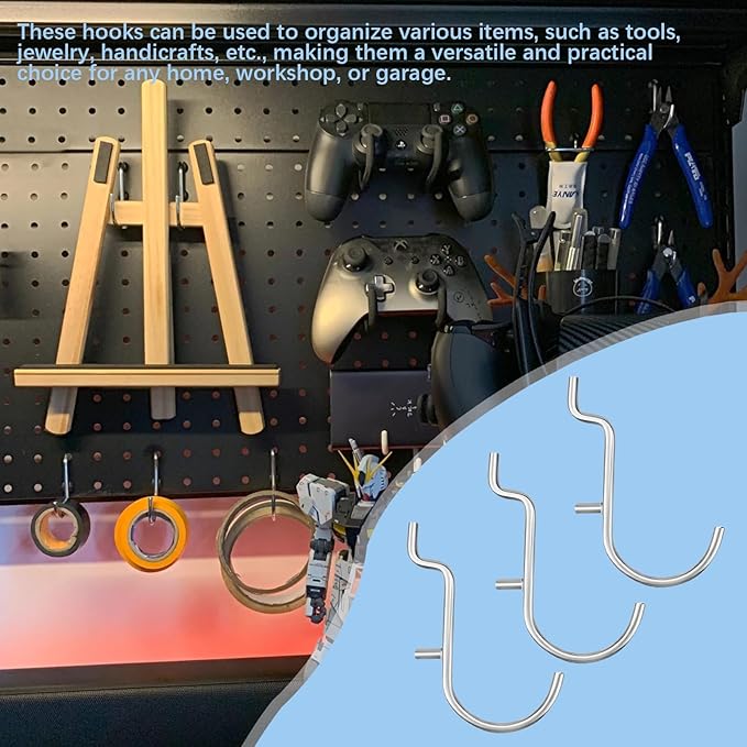 25 Pcs J Style pegboard Hooks Stainless Steel Metal Pegboard Hooks Peg Board Wall Display Accessories for Jewelry Organizer Hanging Tools (Large)