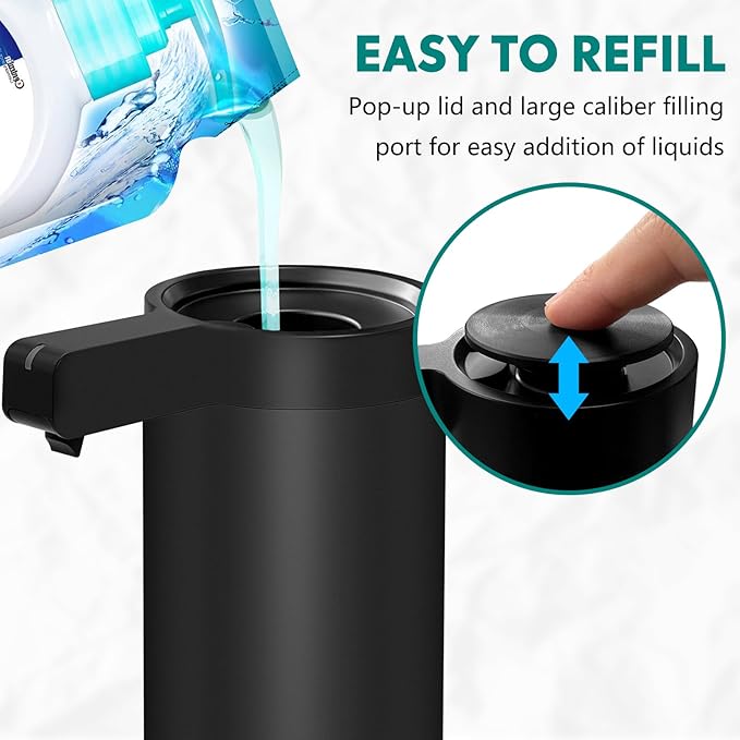 Mamiddle Automatic Soap Dispenser Stainless Steel with Sensor Infrared 9 oz. Soap Dispenser Electric IPX5 Waterproof USB-C Charging Motion Sensor for Kitchen & Bathroom (Black)