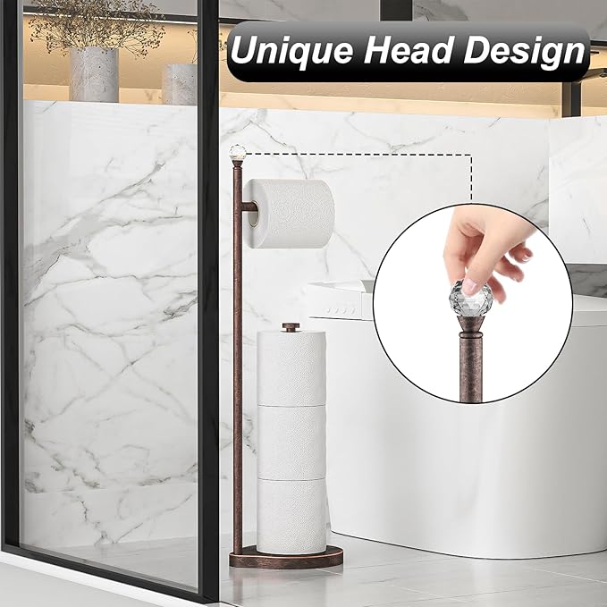 Toilet Paper Holder for Bathroom, Heavy Weighted Metal Free Standing Toilet Paper Storage with Crystal Ball, Toilet Paper Stand for Bathroom Accessories, Oil Rubbed Bronze [Holds MEGA Rolls]