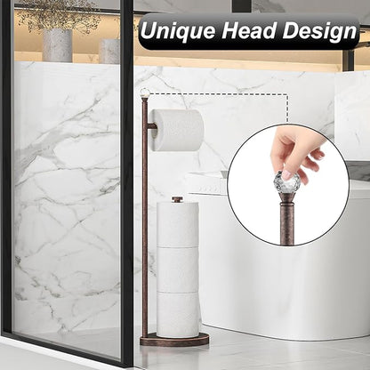 Toilet Paper Holder for Bathroom, Heavy Weighted Metal Free Standing Toilet Paper Storage with Crystal Ball, Toilet Paper Stand for Bathroom Accessories, Oil Rubbed Bronze [Holds MEGA Rolls]