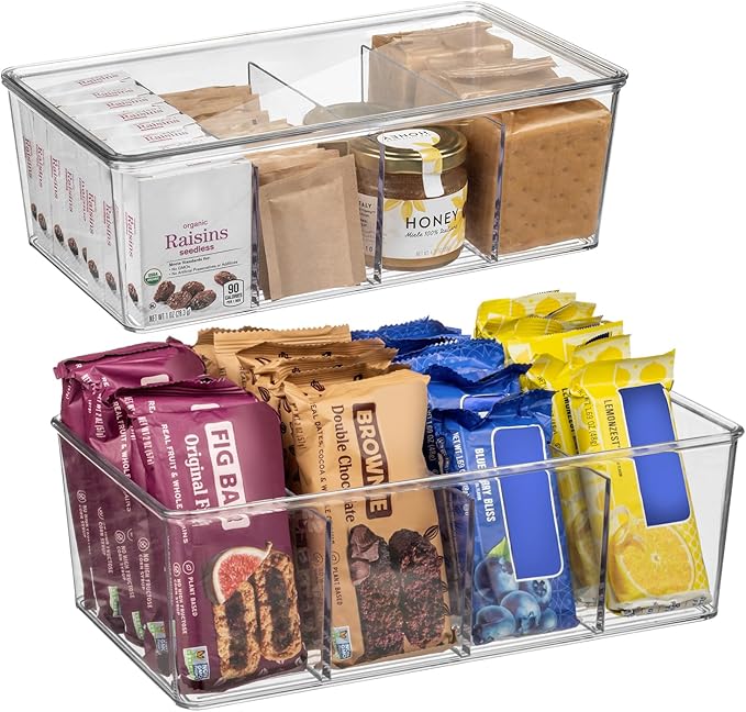 ClearSpace Pantry Organization and Storage Bins with Removable Dividers & Lids – Perfect Pantry Organizers or Kitchen Organization – Refrigerator Organizer Bins, Cabinet Organizers, 2 Pack