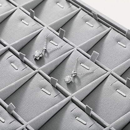 Dansmiy Linen Stackable Necklace Storage Tray, 24 Grid Pendant Display Tray, Jewellery Shop Counter Showcase Table Top Organizers, Makeup Table Drawer Insert Jewelry Tray