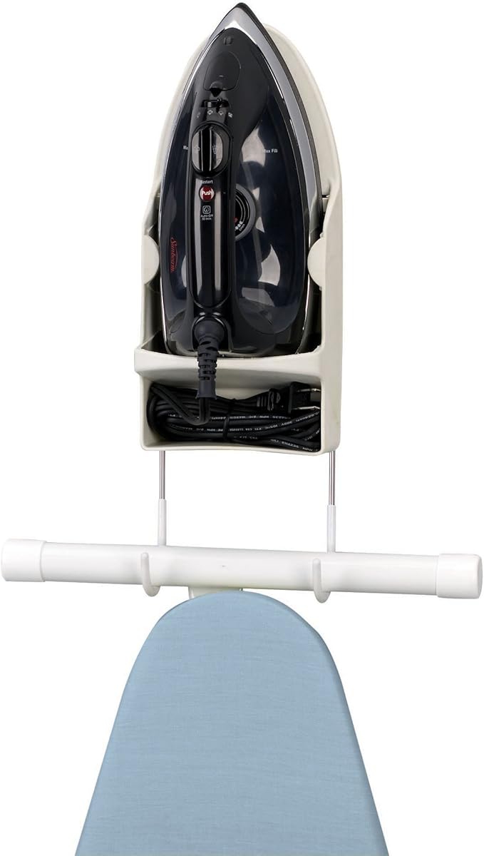 Household Essentials 166-1 Iron Wall Mount with Attached Ironing Board Hooks,White (Pack of 6)