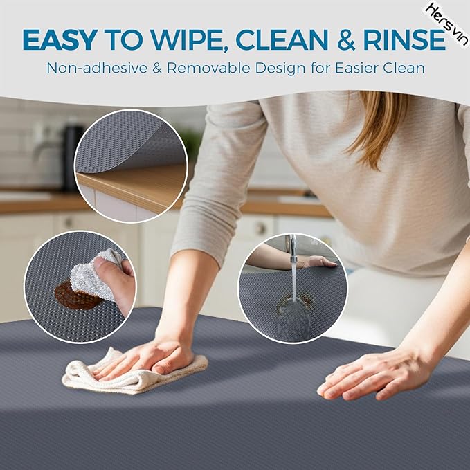 Hersvin Shelf Liners, 18in x 20ft Kitchen Drawer Mats, Non-Adhesive EVA Cupboard Protector, Cabinet Lining (Dark Gray/Dot)