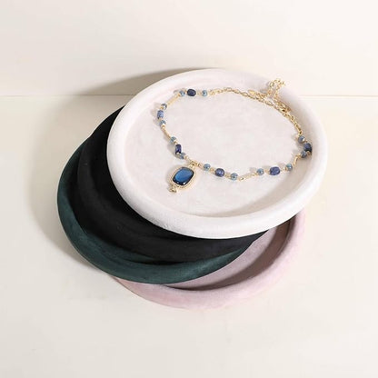 GemeShou Round Jewelry Organizer Plate, Top Microfiber Velvet Jewelry Display Tray, Empty Jewelry Showcase Tray for Necklaces, Bracelets, Rings, Earrings (Cream-Large, 9.8 x 9.8 in)