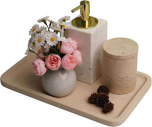 CasaCouture Limetsone Absorbent Vanity Tray for Bathroom Counter-12 X7 Decorative Tray for Perfume, Candles, Stone Jewelry Dish Tray