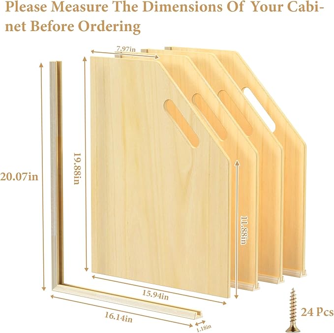 sandpaint 4 Pack Wood Tray Dividers for Cabinet, Cookie Sheet Organizer for Cabinets, No-Cut Kitchen Cabinet Dividers, Cookie Trays for Kitchen, Utility Rooms, Pantry Storage