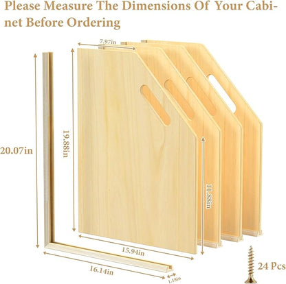 sandpaint 4 Pack Wood Tray Dividers for Cabinet, Cookie Sheet Organizer for Cabinets, No-Cut Kitchen Cabinet Dividers, Cookie Trays for Kitchen, Utility Rooms, Pantry Storage