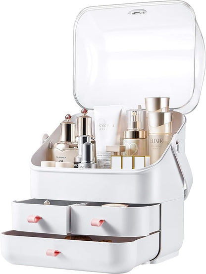Large Makeup Organizer w Drawers Beauty Organizer Makeup Box Holder Vanity Organization Desk Countertop MakeUp Organizers Bathroom Counter Organizer Skincare Cosmetic Case Stand Dustproof Lid Gift