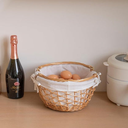 YRMT Wicker Egg Basket Handmade Egg Collecting Basket with Handles and lining Farmhouse Garden Harvest Basket Natural 11"x11"x5"