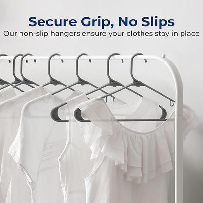 SereneLife 150 Pack Plastic Hangers, Lightweight, Durable, Space Saving Clothes Organizers, Suitable for Shirts, Sweaters, Hoodies, Dresses, Kids Clothes, Good for Home Organization (Gray)