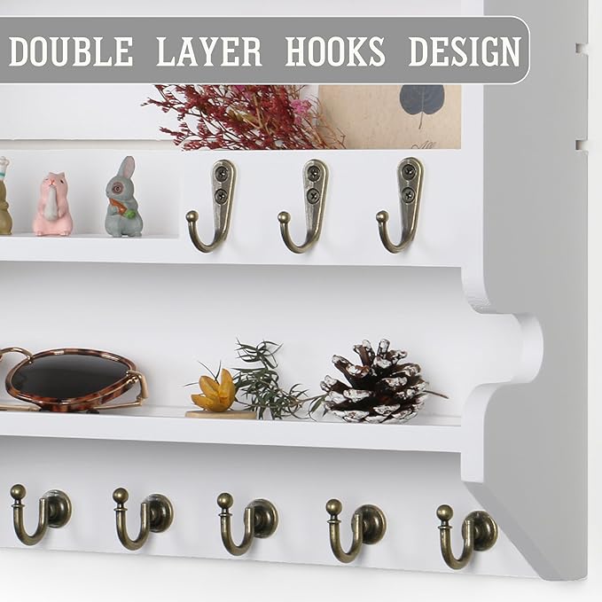 Key Holder for Wall, Mail Organizer Wall Mounted, White