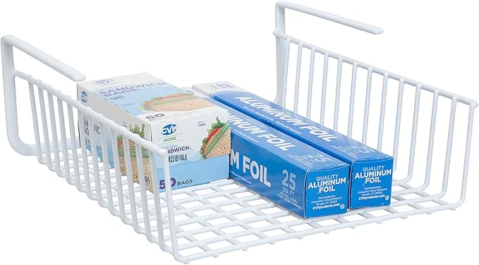 Organize It All Under Shelf Hanging Basket White Wire Rack | Dimensions : 13.5 x 12.5 x 5.13 inches | Great for Kitchen | Kitchen Storage | White