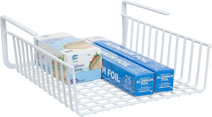 Organize It All Under Shelf Hanging Basket White Wire Rack | Dimensions : 13.5 x 12.5 x 5.13 inches | Great for Kitchen | Kitchen Storage | White