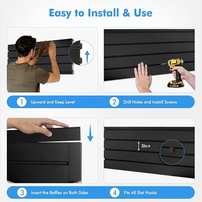 [4x2 Ft²] PVC Slat Wall Paneling, Adjustable Slatwall Panels with Coupling Structure, Slatted Wall Panel System with Customizable Storage Options, DIY Cutting & Easy-to-Install Slatwall Board Shelves